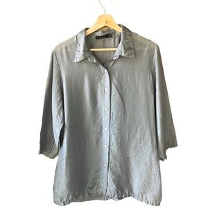 Cut Loose Sz M Essential Gray Button Down 3/4 Sleeve Flowy Top
